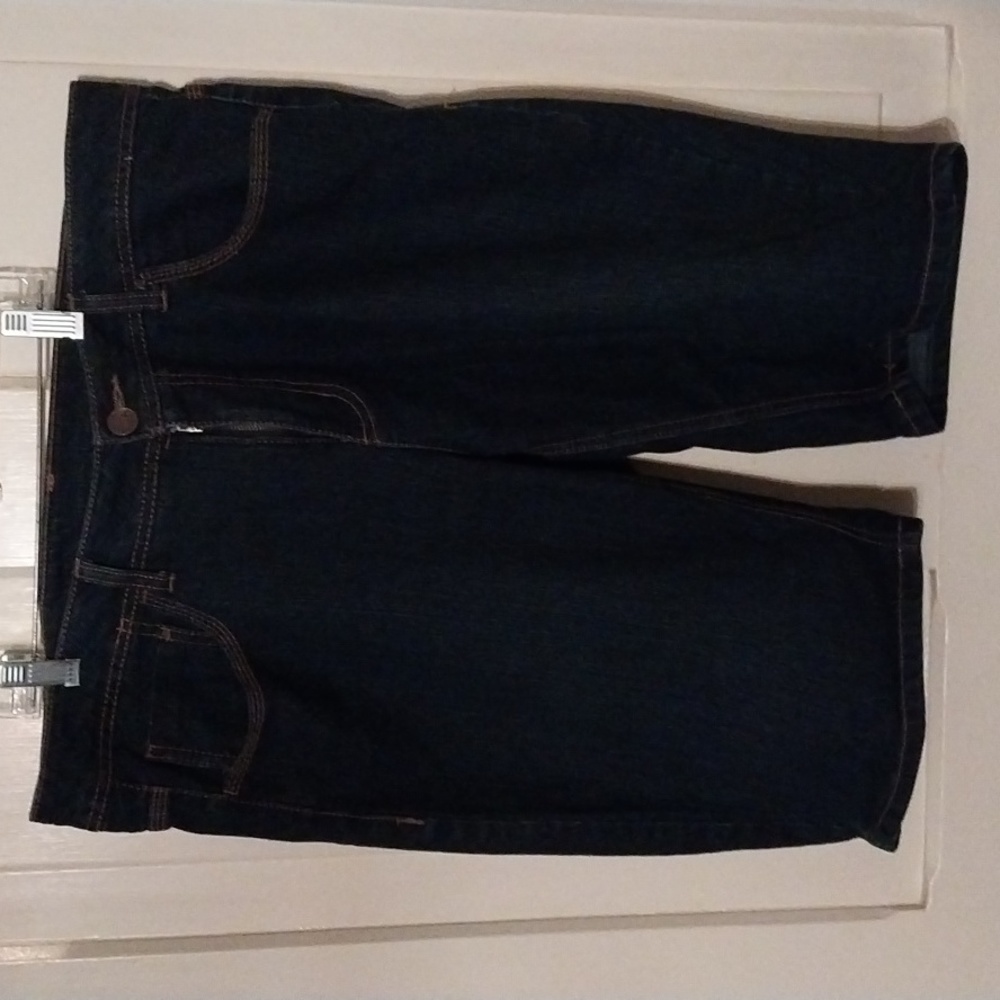 Dark-Wash Bermuda Jean Shorts